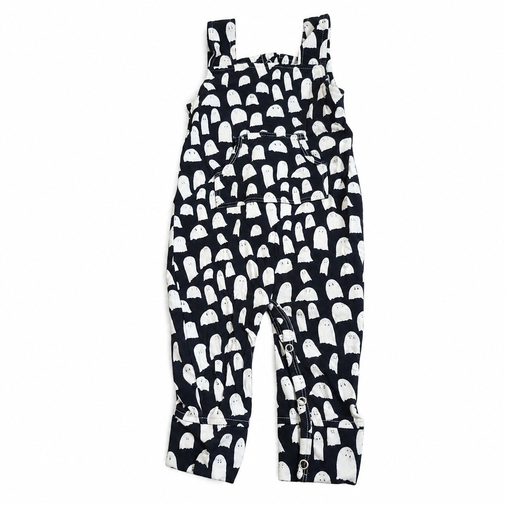 Kate Quinn Halloween Ghost Print Baby 6-12M Modal Overalls Black White